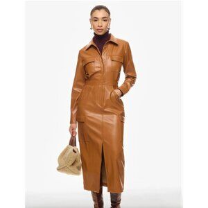Marissa Webb Front Slit Brown Leather Shirt Dress - Size 4